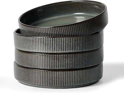 famiware Star 8.25" Pasta Bowls, Large Dinner Bowls Set of 4, Salad Bowl Plates, Shallow Bowls for Eating, Deep Forest