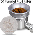 PUSEE Espresso Dosing Funnel & Puck Screen, Magnetic Coffee Dosing Ring Aluminum Metal, Reusable 1.7mm Thickness 150m Espresso Puck Screen 316 Stainless Steel Fits 51mm Portafilter