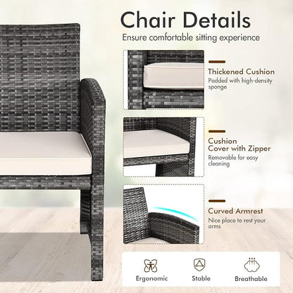 Goplus 4-Piece Rattan Patio Furniture Set, Outdoor Wicker Conversation Sofa - Image 4
