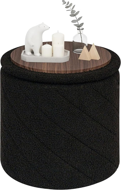 PINPLUS Ottoman with Stroage Round Boucle Ottoman and Tray Sherpa Removable by PINPLUS