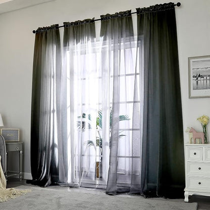 Chyhomenyc Extra Long Black Sheer Curtains 144 inch 2 Panels Set, Translucent - Image 2