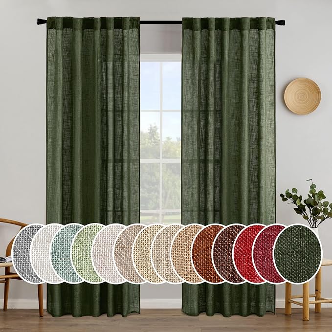 MIULEE Olive Green Linen Curtains 52x84 Inch Length by MIULEE