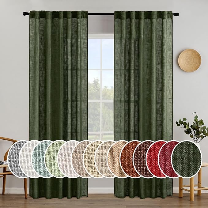MIULEE Olive Green Linen Curtains 42x84 Inch Length 2 Panels by MIULEE