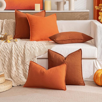 MIULEE Decorative Linen Pillow Covers 18x18 Inch Burnt Orange | Boho Farmhouse​ - Image 8