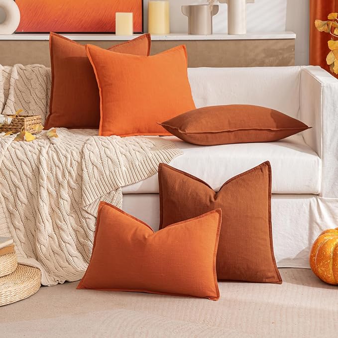 MIULEE Decorative Linen Pillow Covers 20x20 Inch Burnt Orange | Boho Farmhouse​ - Image 8