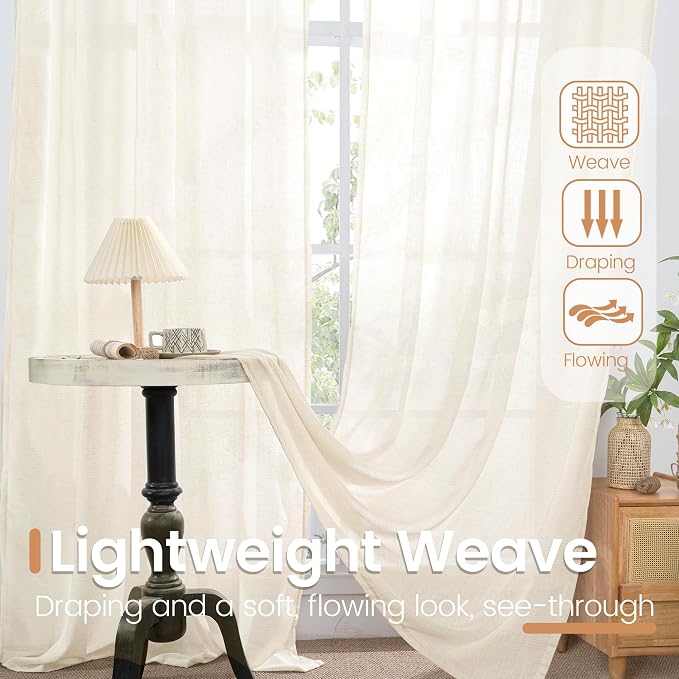 BGment Short Ivory Linen Curtains 40 Inches Long - Image 4
