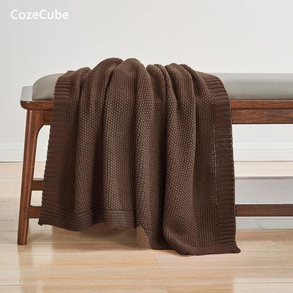 CozeCube Dark Brown Seed Stitch Throw Blanket 50"x60", Farmhouse Decor | Blanket - Image 4