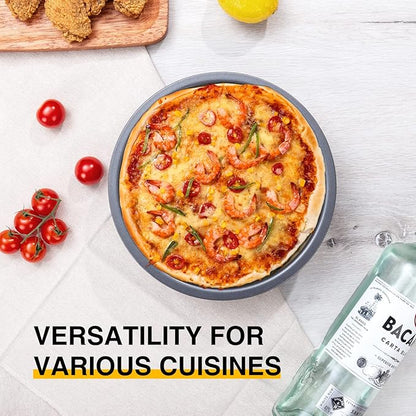 HONGBAKE Round Cake Baking Pan, 8 Inch, Shallow Cookie Pans, Layer Cake Pans with Wider Grips, Nonstick Circle Pizza Tin, Huty Duty, Dishwasher Safe, 2 Pieces- Grey