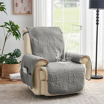 Large Gray Recliner Chair Covers, Quilted Décor Water-Repellent Lazy Boy Chair - Image 2