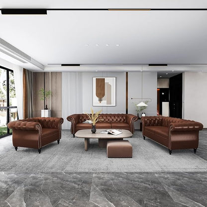 Chesterfield Loveseat Sofa, Modern 2 Seater Couch Leather Small Love Seat Sofa - Image 3