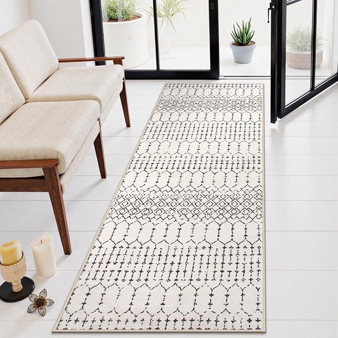 Lahome Moroccan Runners for Hallways 2x8 Beige Washable Runner Rug Non-Slip - Image 2