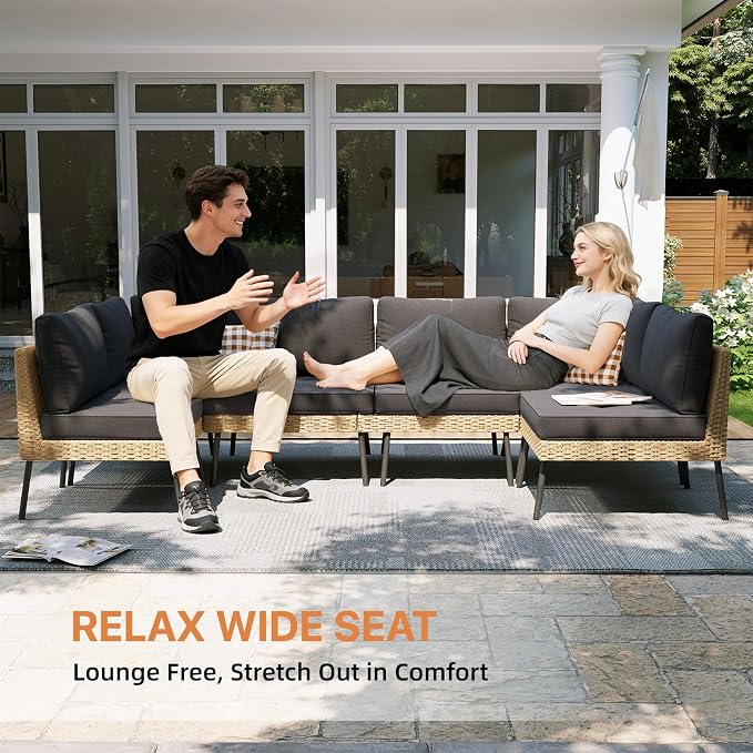 Aoxun 6-Piece Patio Furniture Set, Wicker Outdoor Furniture - Image 4
