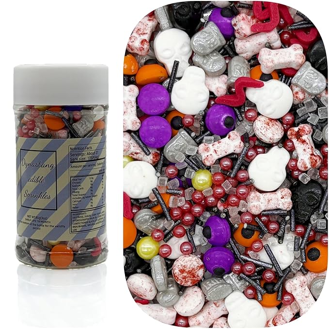 Dynastang Gravestones & Skulls & Mixed Eyes Sprinkles Halloween Edible Eyes Cake Decoration Cupcake Toppers Cookie Decorating Perfect for Cakes, Cupcakes, Desserts Toppings 3OZ