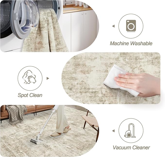 Soalmost Abstract Area Rug 6x9 for Living Room Washable Rugs Beige/Gray | - Image 6