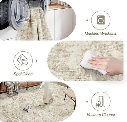 Soalmost Abstract Area Rug 6x9 for Living Room Washable Rugs Beige/Gray | - Image 6