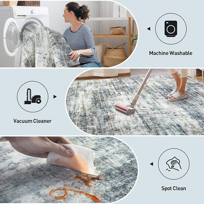 2'6''x8' Runner Rugs Washable Rug:Modern Abstract Hallway Blue Multi Carpet | - Image 2