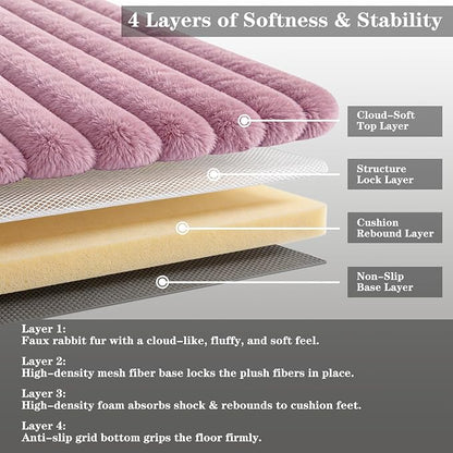 Dusty Rose Rabbit Striped Plush Rug 6'x9', Fluffy Shaggy Area Rug - Image 4