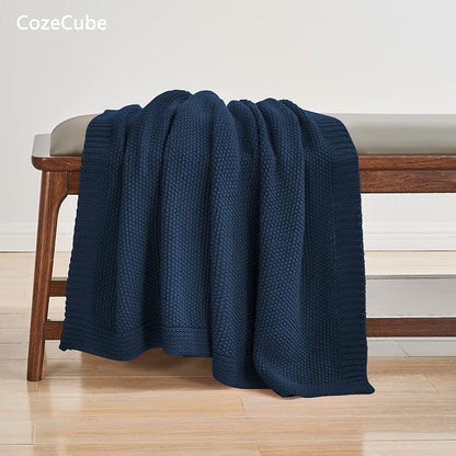 CozeCube Navy Blue Seed Stitch Throw Blanket 50"x60", Farmhouse Decor | Blanket - Image 4