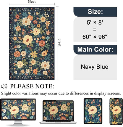 DUKINO 5x8 Area Rug for Bedroom, Floral Washable Rug Non Slip, Non-Shedding - Image 2