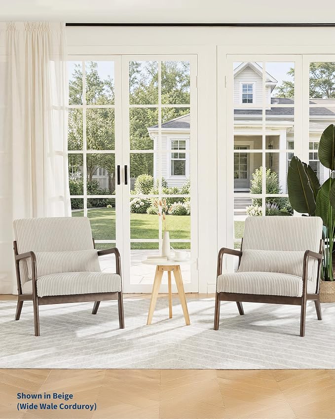 Garvee Mid-Century Modern Accent Chair, Wide-Wale Corduroy Upholstery, Solid - Image 2