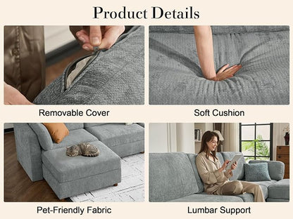 115'' Oversized Modular Sectional Sofa, Solid Wood Frame Sofa, Removable - Image 7