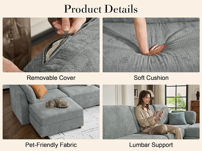 Oversized Modular Sectional Sleeper Sofa, Solid Wood Frame, Removable Washable - Image 6
