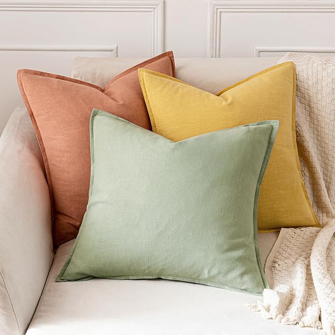 MIULEE Decorative Linen Pillow Covers 20x20 Inch Yellow | Boho Farmhouse​ - Image 4