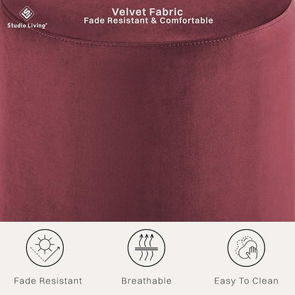 Studio Living® 19” Wentworth Ottoman Round Soft Velvet Bench, Stationary - Image 3
