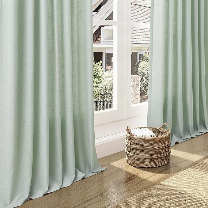 Aqua Green Linen Curtains 52x72 Inch 2 Panels | Semi Sheer Light Filtering - Image 6