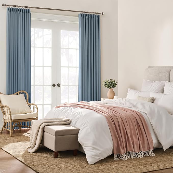 Pinch Pleated Dark Slate Steel Blue Curtains 96 Inches Long, Luxury Room - Image 3