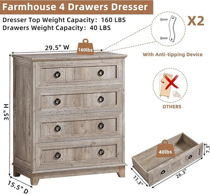 Joaxswe Farmhouse 4 Drawer Dresser - Image 2