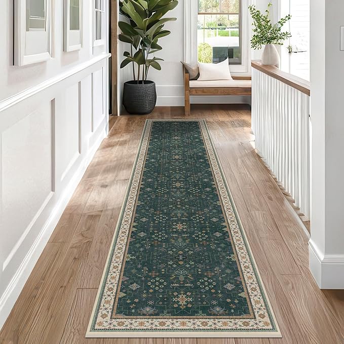 Vintage Dark Green 2x10 Hallway Runner Rug by HazoHaus