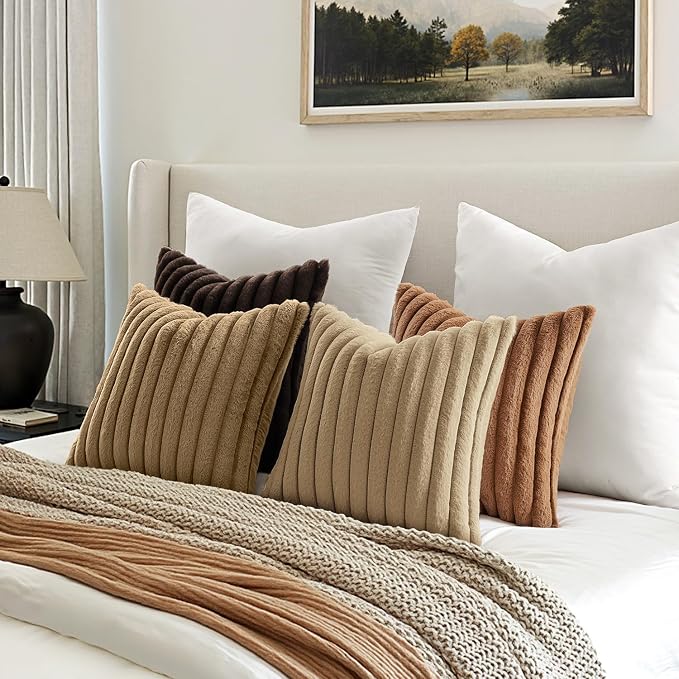 MIULEE Fall Faux Fur Plush Decorative Throw Pillow Covers 18x18, Dark Brown | - Image 5