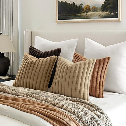 MIULEE Fall Faux Fur Plush Decorative Throw Pillow Covers 18x18, Dark Brown | - Image 5
