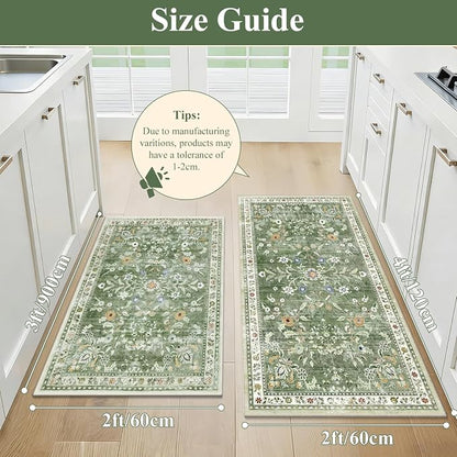 Yamaziot 2x3+2x5Ft Washable Kitchen Rug Set of 2 Non Slip, Sage Green | Soft - Image 2