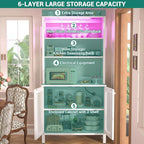 Aheaplus Bar Cabinet with Power Outlets, 67" Tall Wine Bar Cabinet Liquor Cabinet with LED Lights and Glass Holder, Coffee Bar Station for Living Room, Microwave Stand Bakers Rack Cabinet, White