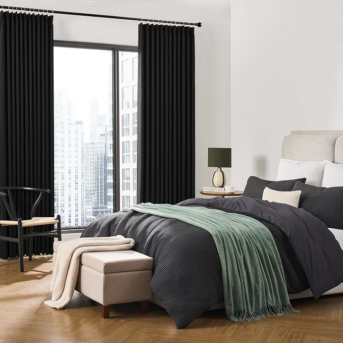 Black Curtains Blackout 104 Inches Long, Luxury Faux Silk Polyester Pinch - Image 4