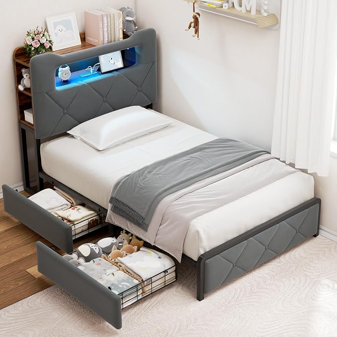 Jocoevol Twin Upholstered LED Bed Frame - Image 3