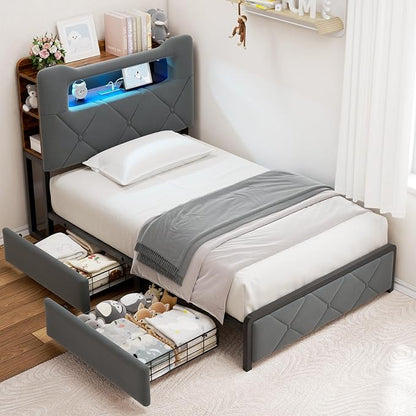 Jocoevol Twin Upholstered LED Bed Frame - Image 3