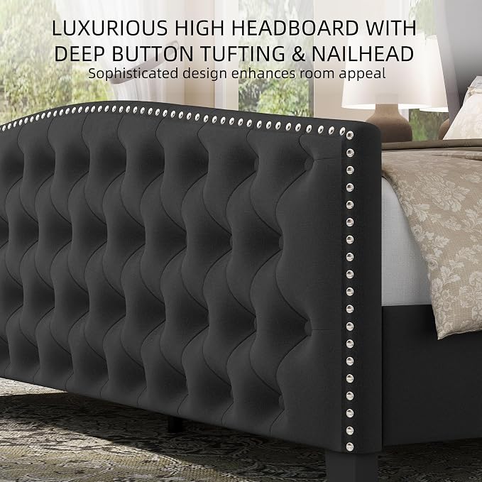 BRELTAM Upholstered King Size Bed Frame Velvet Tufted Bed Frame - Image 4