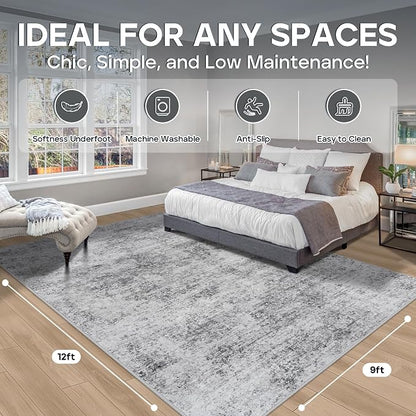 Aelenmu 9x12 Area Rugs for Living Room Bedroom Dining Room Washable Grey | Soft - Image 2