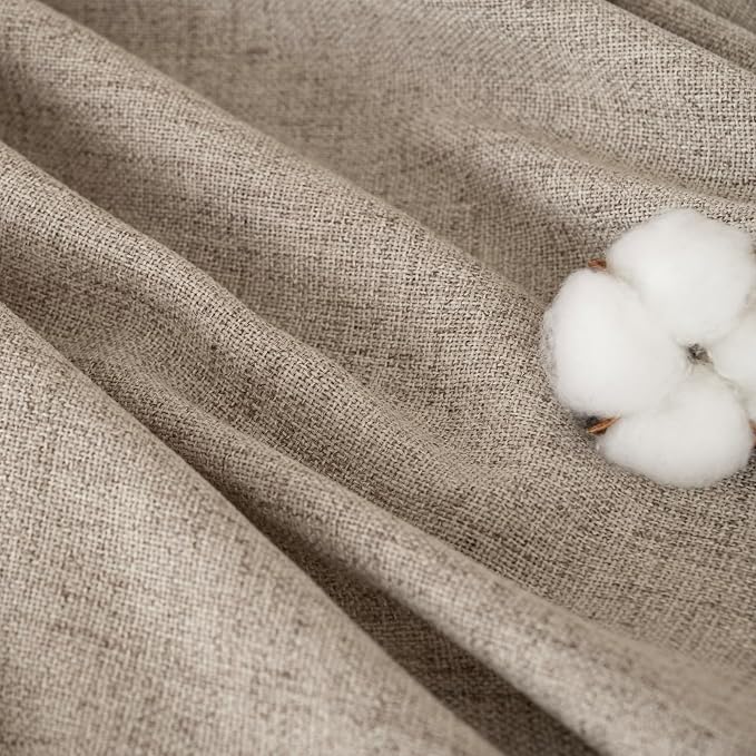 YoungsTex Short Linen Semi Sheer Curtains 45 lnch Length, Oatmeal Drapes | Tan - Image 8