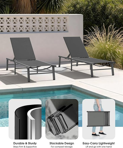 Ciokea Foldable Outdoor Lounge Chair, No Assembly Patio Chaise Lounge Outdoor - Image 5