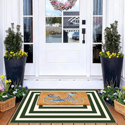 Front Door Mat Indoor Outside Entrance, 2x3 Green White Modern Rug | Non-Slip - Image 5
