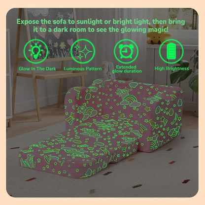 MeMoreCool Glowing Pink Rainbow Kids Chair, 2-in-1 Glow-in-the-Dark Kids Couch - Image 4
