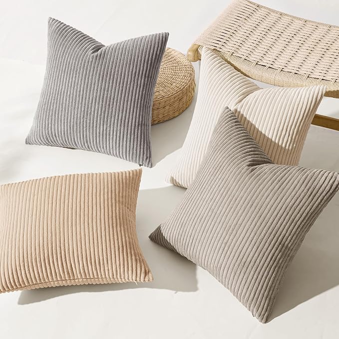 MIULEE Soft Corduroy Decorative Throw Pillow Covers Neutral Cream 18x18 | Set - Image 7