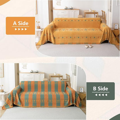 DREAMINGO Orange Boho Sofa Cover Chenille Couch Cover Blanket Vintage Bohemian - Image 2