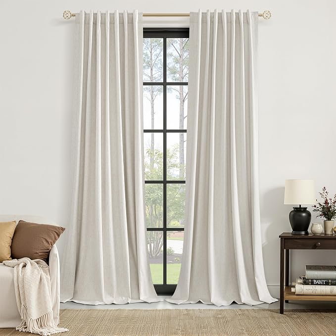 100% Blackout Linen Curtains for Bedroom 84 inches Long, Thermal Insulated Room by Guken