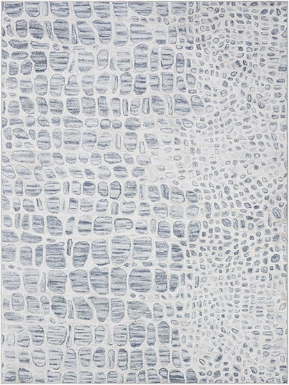 8x10 Washable Area Rugs for Living Room, Dining Room- White Blue | Ultra Soft - Image 9
