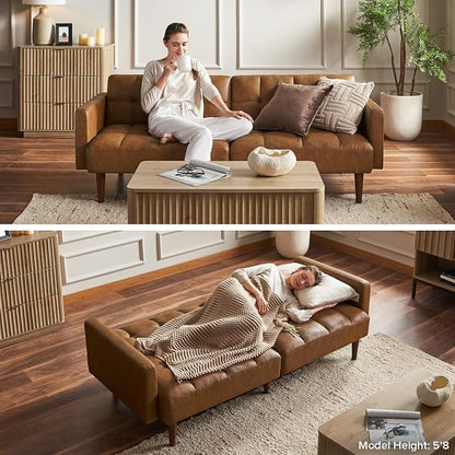 mopio Aaron 76.8" Couch, Small Futon Sofa Bed, Mid Century Modern Futon Couch - Image 8